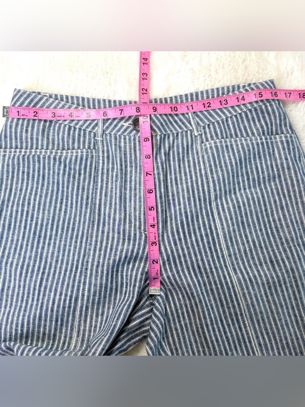 EUC Sundance Blue & White Pinstripe Wide-Leg Linen Pants - Picture 8 of 11